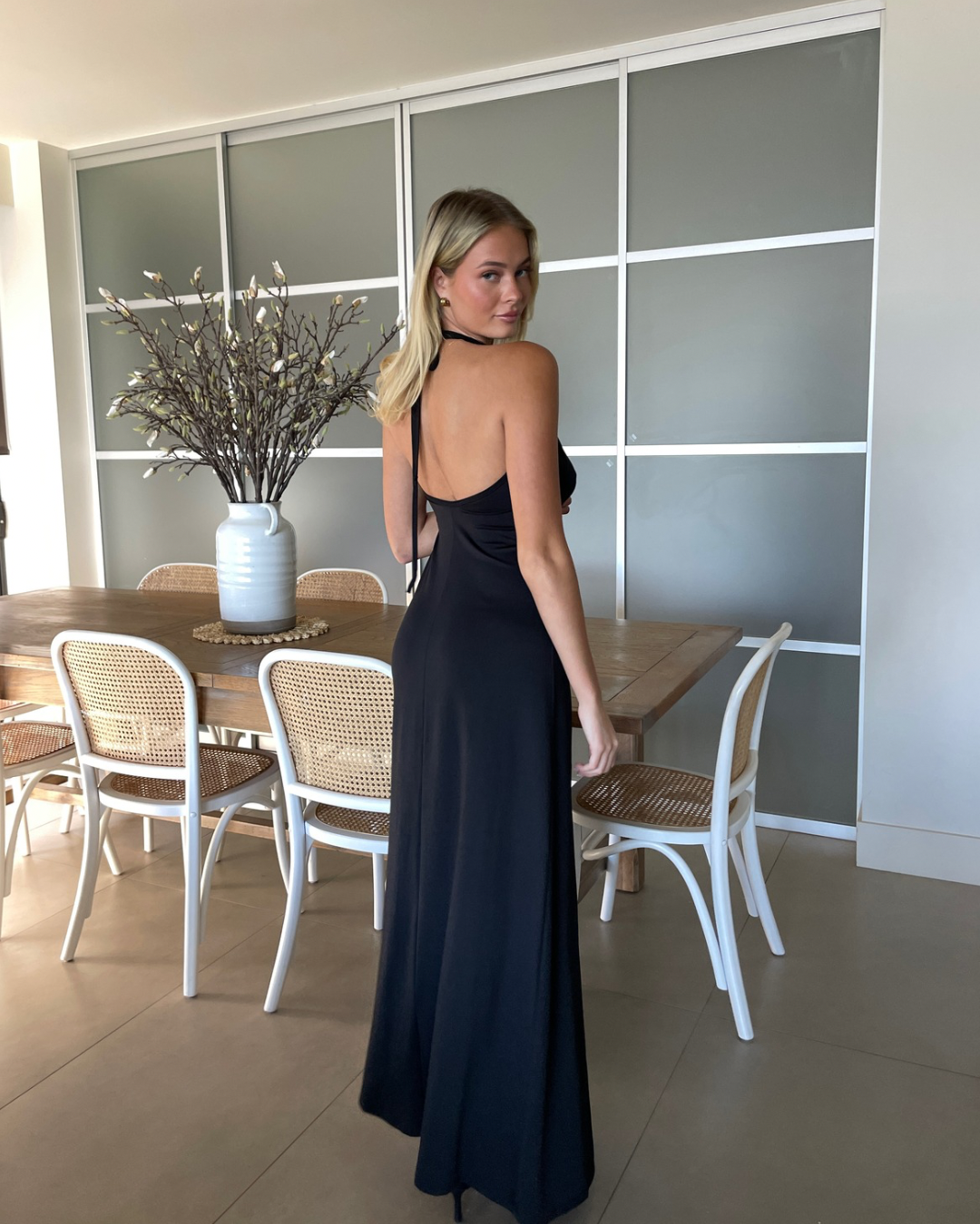 Vintage Black Dress with Gold Broach Feature