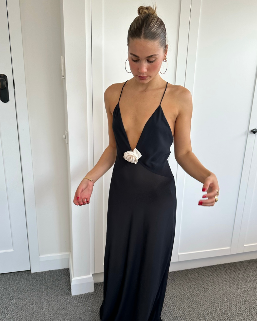 Helsa Deep V Long Slip Dress