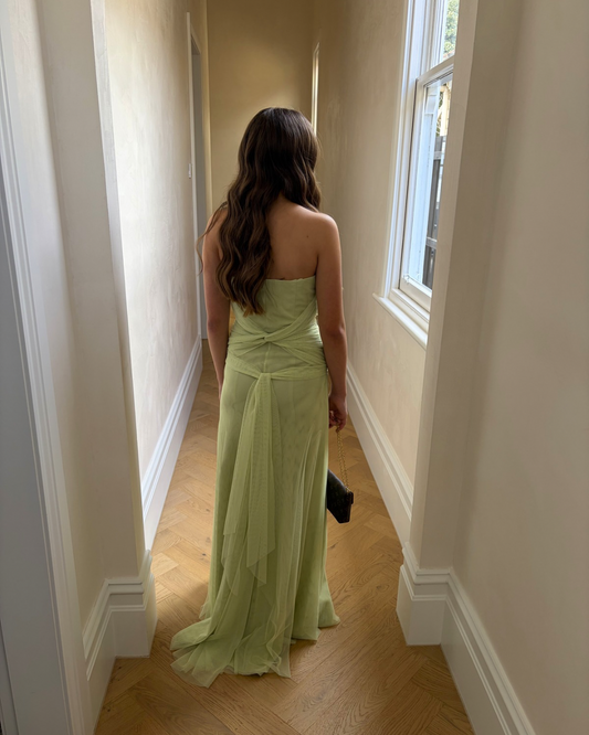 Vintage Vera Wang Matcha Tulle Gown with Tie